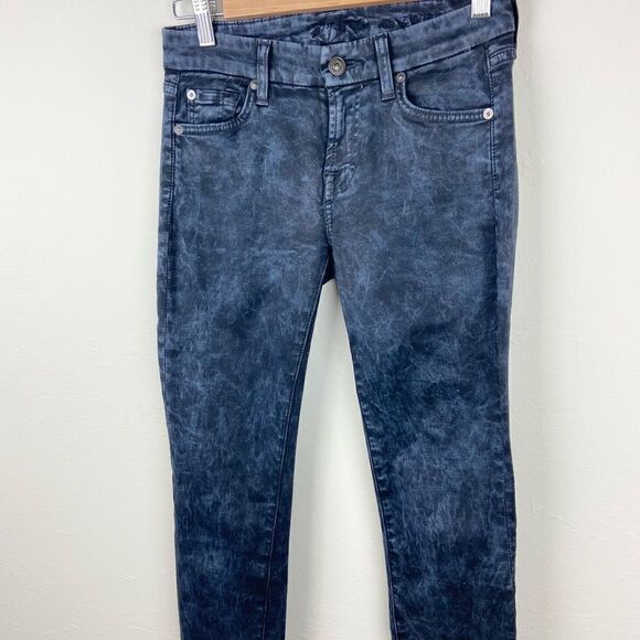 7 For All Mankind Black Acid Wash Skinny Jeans - Picture 2 of 7